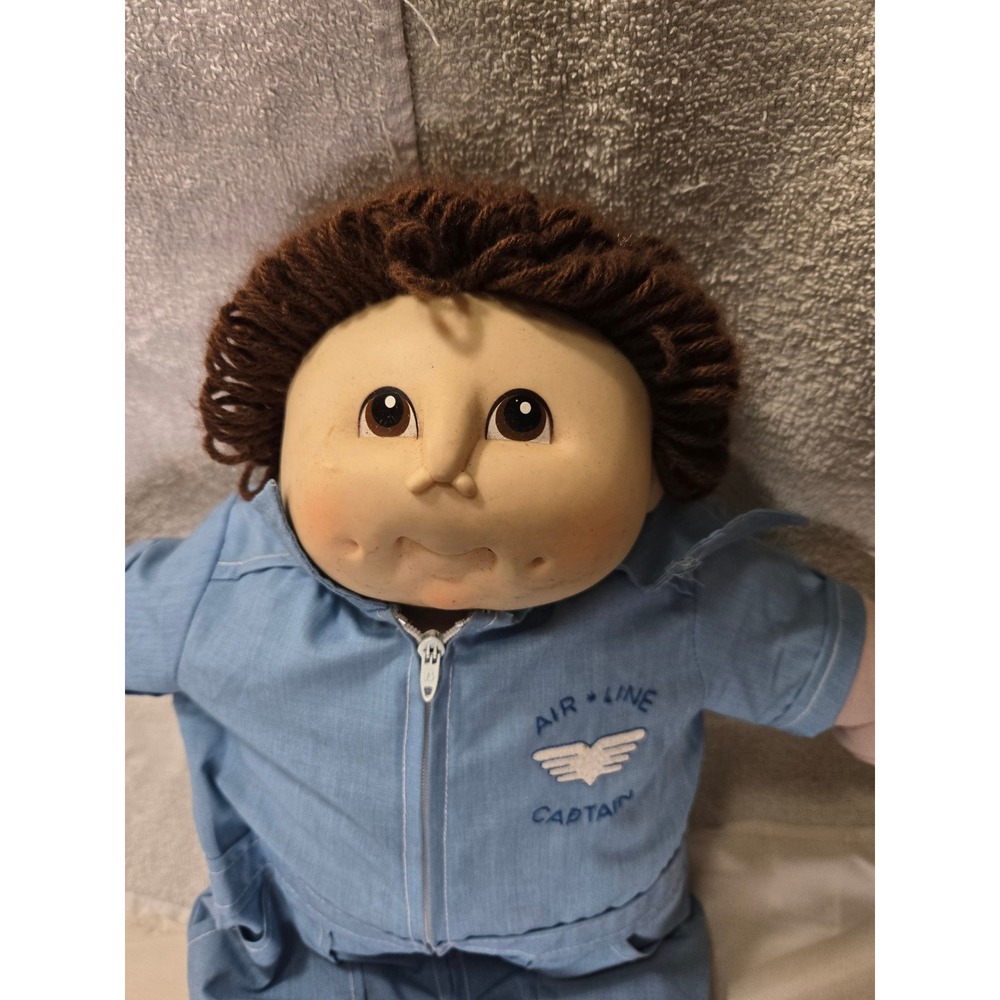 Vintage 1984 Cabbage Patch Kids Doll Air Line Captain Pilot Blue Jumpsuit - Picture 2 of 6